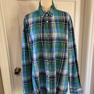 GAP Men's Blue and Green Plaid Button Down Shirt